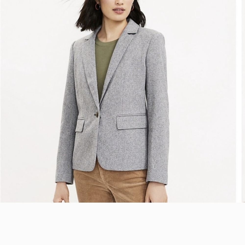LOFT Light Gray Single-Button Tailored Blazer - image 3